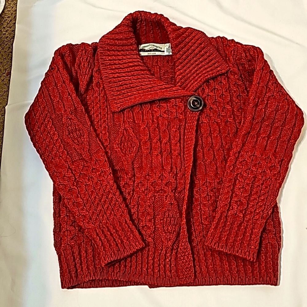 Aran Crafts ireland Red Merino Wool Cardigan size small.